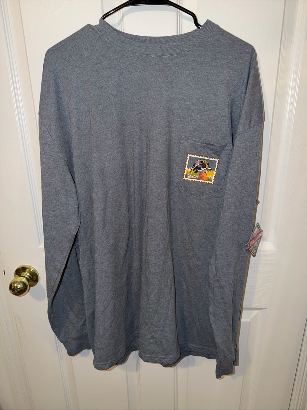 BURLEBO Long-Sleeve Pocket Tee in Heather Gray with Patch
